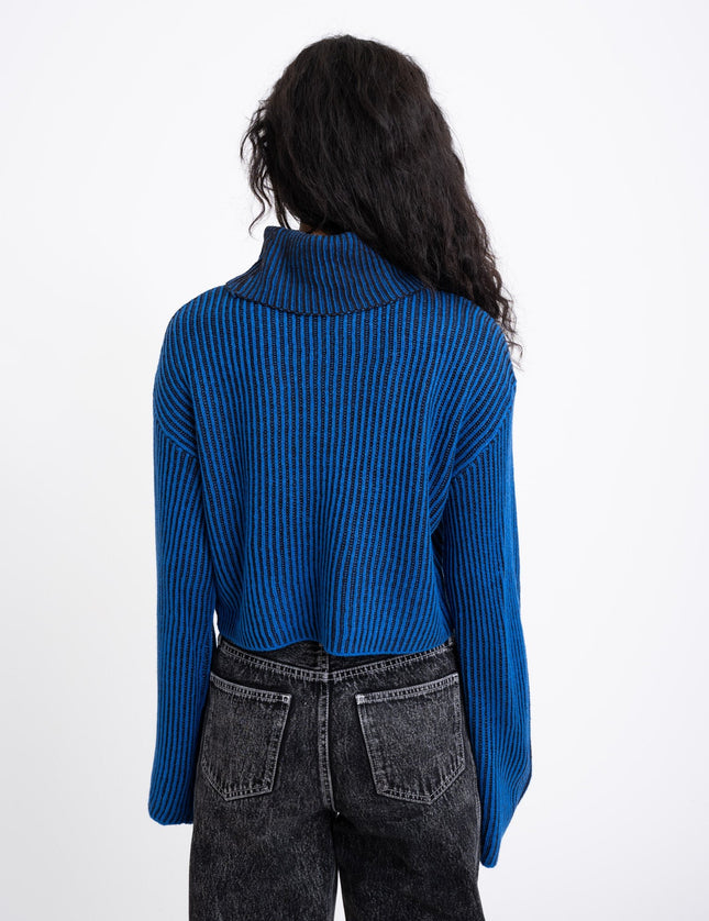 Tone Roll Neck Knit Lapis Blue Black - Things I Like Things I Love