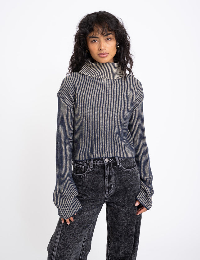 Tone Roll Neck Knit Navy Blazer Aluminium - Things I Like Things I Love