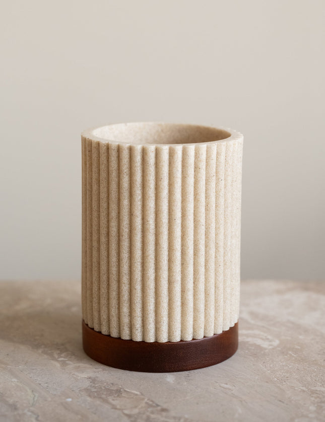 Toothbrush Holder Beige/Acacia Wood - Things I Like Things I Love