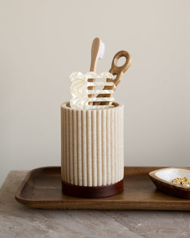 Toothbrush Holder Beige/Acacia Wood - Things I Like Things I Love