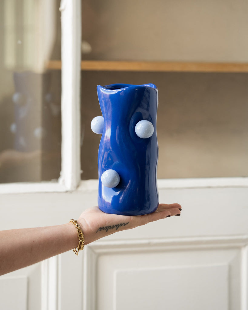 Vase Bola Ceramic Blue - Things I Like Things I Love
