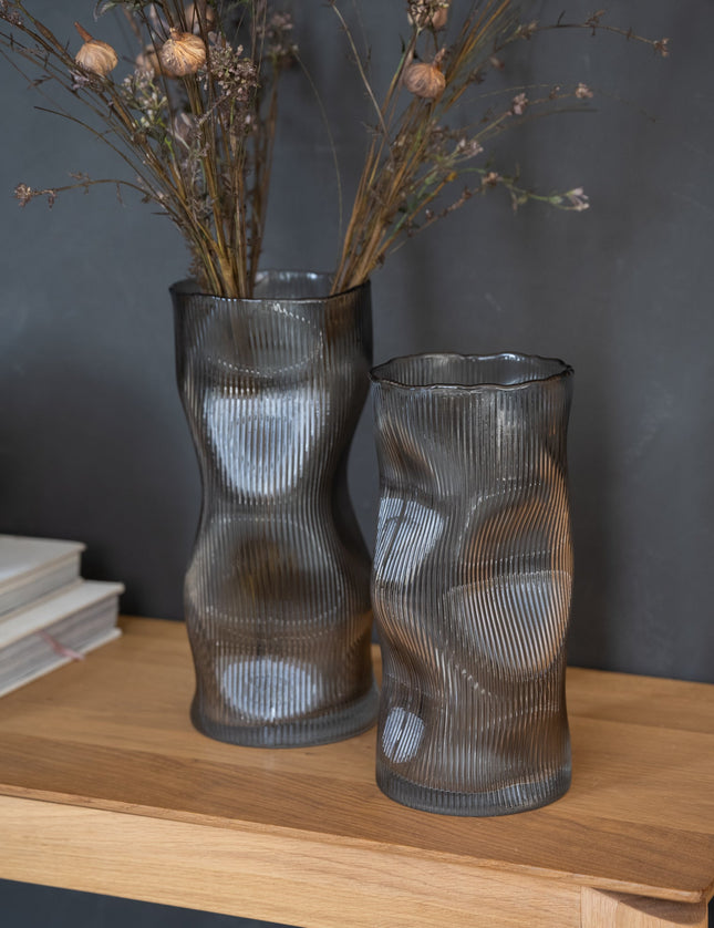 Vase Elegant Stripe Glass Grey - Things I Like Things I Love