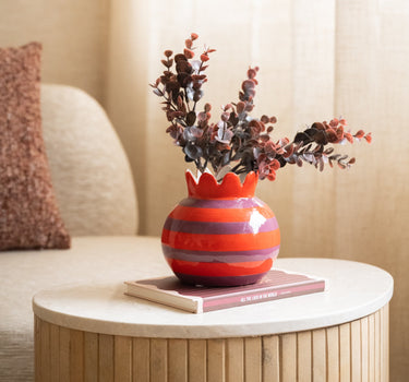 Vase Round Stripes Red Purple - Things I Like Things I Love