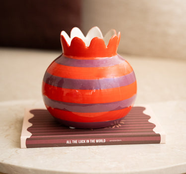 Vase Round Stripes Red Purple - Things I Like Things I Love