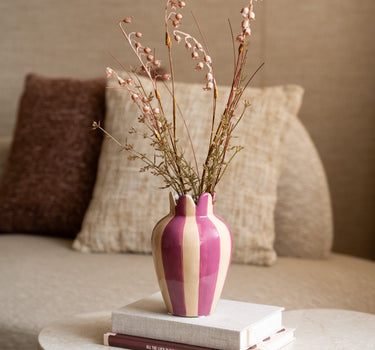 Vase Stripes Tulip Pink Beige - Things I Like Things I Love