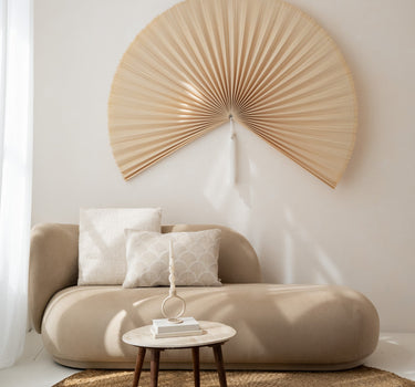 Wall Fan Bamboo Beige/ White Tassel - X - Large - Things I Like Things I Love