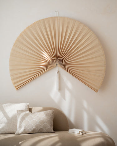 Wall Fan Bamboo Beige/ White Tassel - X - Large - Things I Like Things I Love