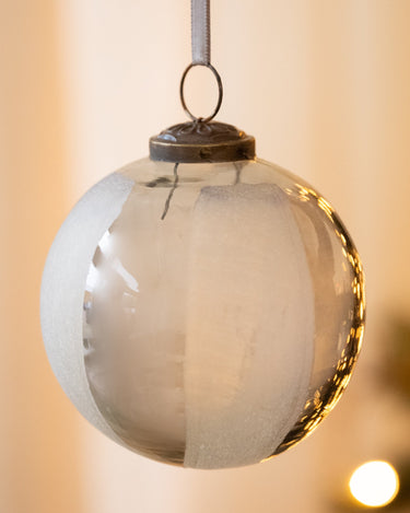 XMAS Glass Ball Silver Striped - Things I Like Things I Love