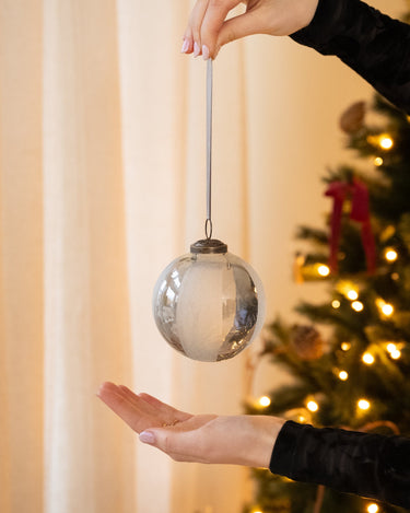 XMAS Glass Ball Silver Striped - Things I Like Things I Love