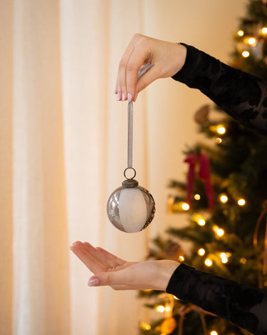 XMAS Glass Ball Silver Striped - Things I Like Things I Love