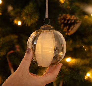 XMAS Glass Ball Silver Striped - Things I Like Things I Love