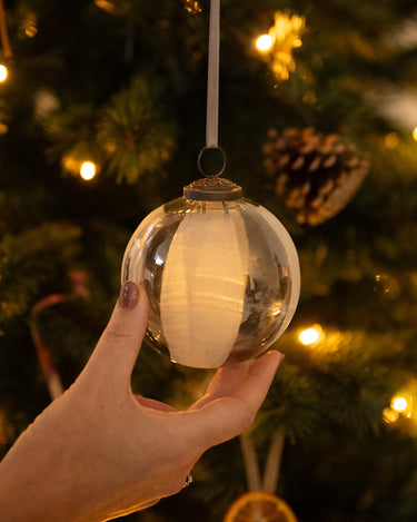 XMAS Glass Ball Silver Striped - Things I Like Things I Love