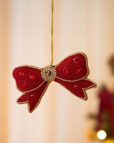 XMAS Ornament Bow Beads Red - Things I Like Things I Love