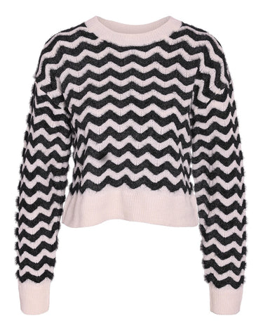 Zuzi LS O - Neck Knit Eggnog Black - Things I Like Things I Love