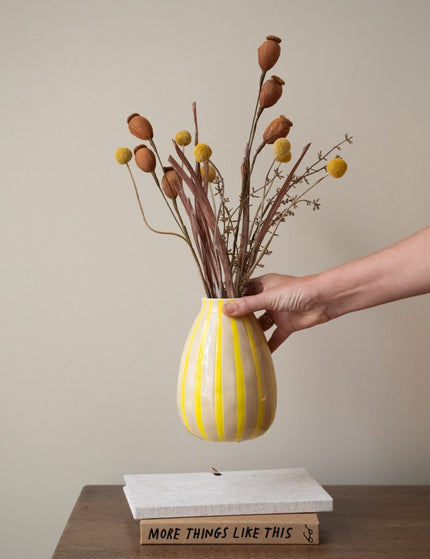 Hand Painted Vase Stripes Yellow - Things I Like Things I Love