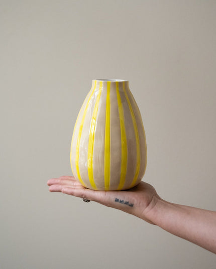 Hand Painted Vase Stripes Yellow - Things I Like Things I Love