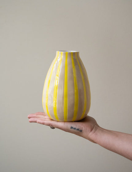 Hand Painted Vase Stripes Yellow - Things I Like Things I Love