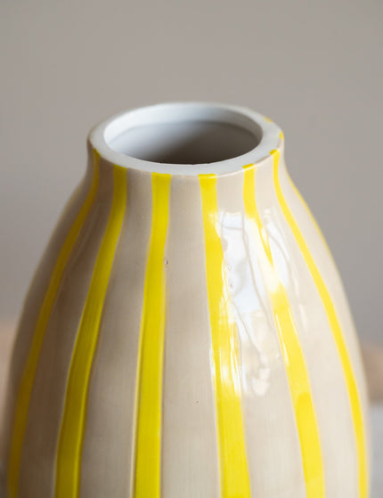 Hand Painted Vase Stripes Yellow - Things I Like Things I Love