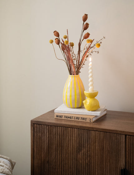 Hand Painted Vase Stripes Yellow - Things I Like Things I Love