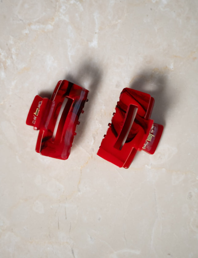 SET OF 2 - Hair Claw Clip Mini Square Red - Things I Like Things I Love