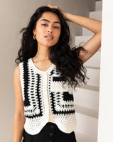 TILTIL Jama Crochet Cardigan Black White One Size