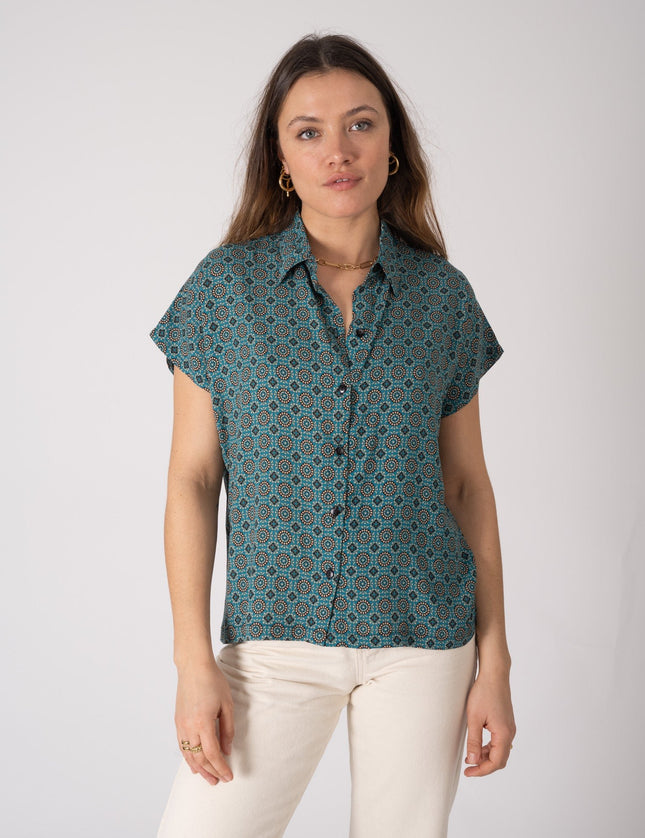 TILTIL Olive Blouse Petrol Print - Things I Like Things I Love