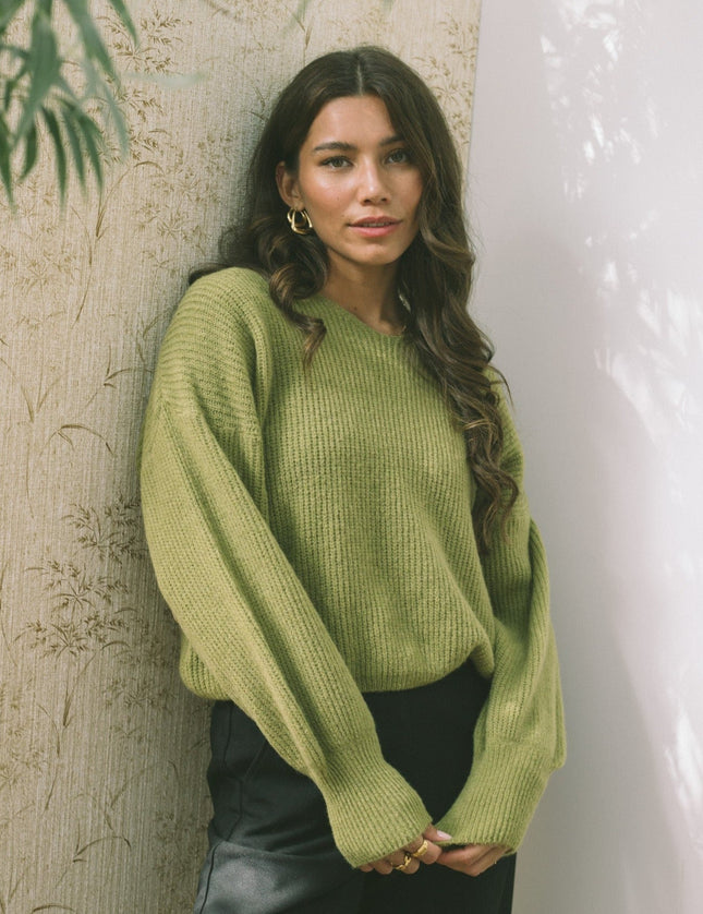 TILTIL Sofia V-neck Knit Matcha One Size - Things I Like Things I Love